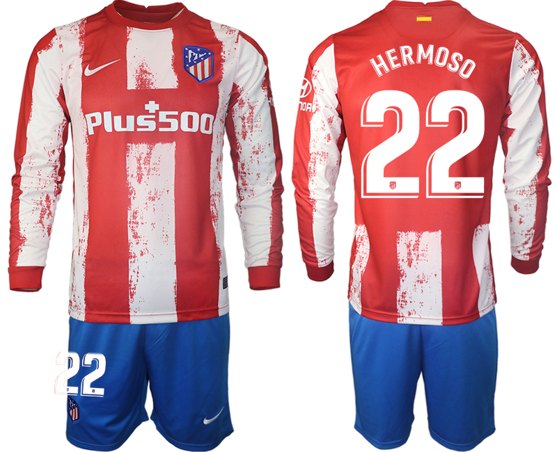 Men 2021-2022 Club Atletico Madrid home red Long Sleeve #22 Soccer Jersey
